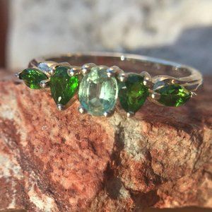 Green Kyanite & Chrome Diopside Ring .925 Sterling Silver Natural Gemstones Sz 7